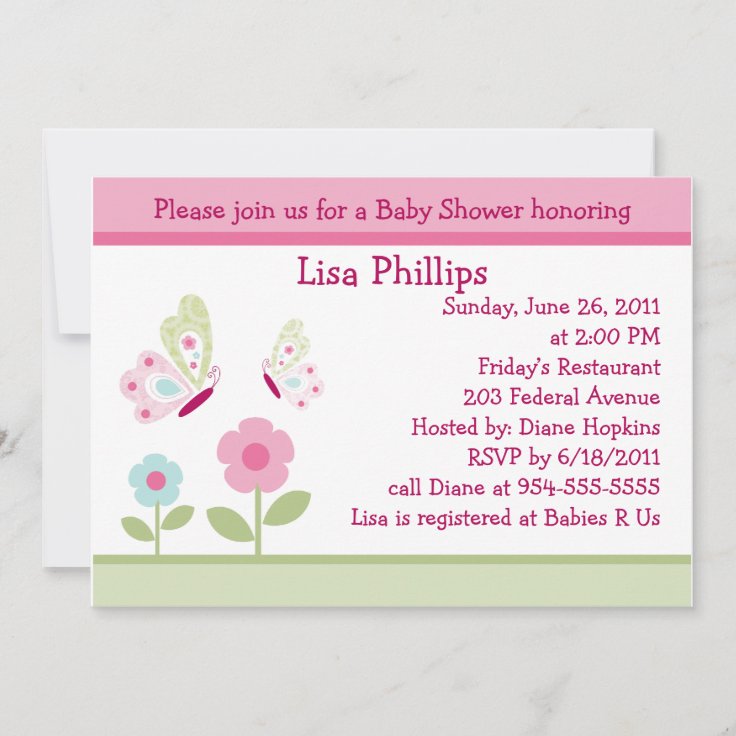Bella Butterfly and Flowers Baby Shower Invitation Zazzle