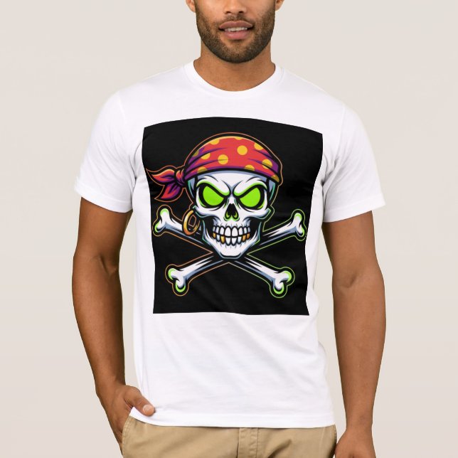 Bella+Canvas Neon Green Pirate Skull T-Shirt (Front)