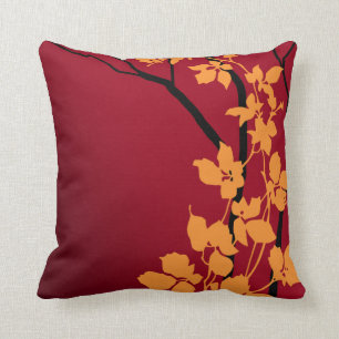 Bella Cherry Blossoms deep red tangerine Throw Pillow