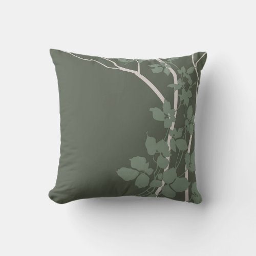 Bella Cherry Blossoms  grey dark sage jade mist Throw Pillow