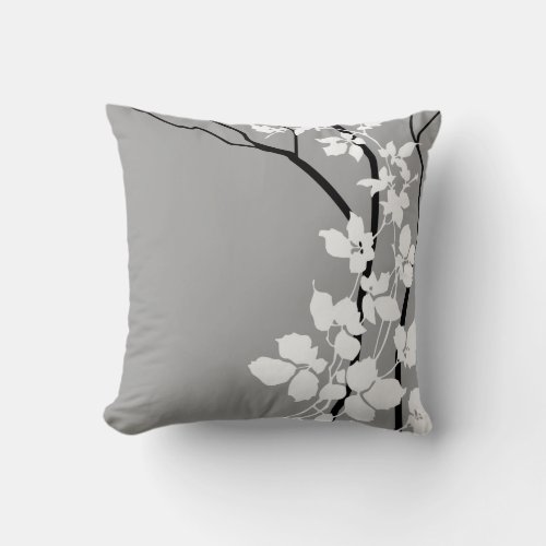 Bella Cherry Blossoms  grey gray black white Throw Pillow
