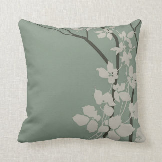 Bella Cherry Blossoms | olive grey sage jade mist Throw Pillow
