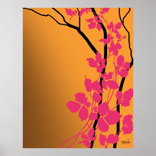 Bella Cherry Blossoms  tangerine orange fuchsia Poster
