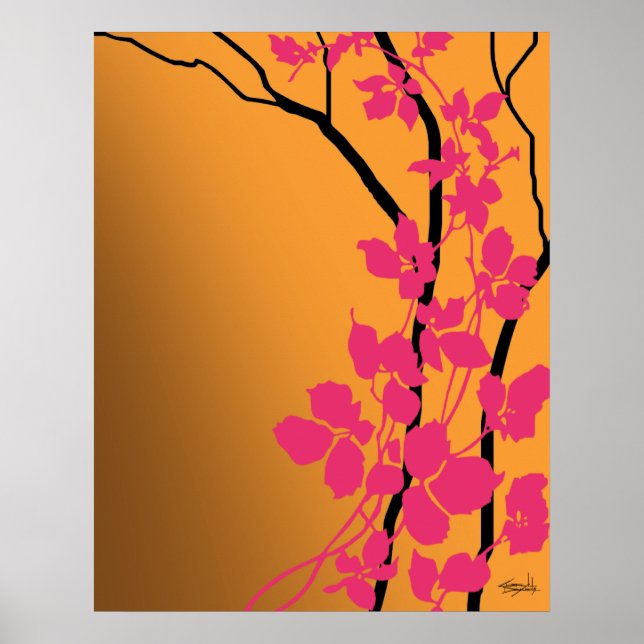 Bella Cherry Blossoms | tangerine orange fuchsia Poster (Front)