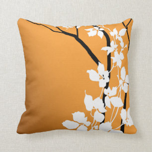 Bella Cherry Blossoms tangerine orange white Throw Pillow