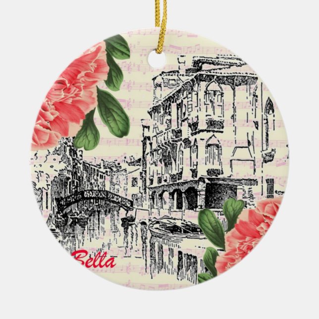 Bella Italy Peony Ceramic Ornament (Front)