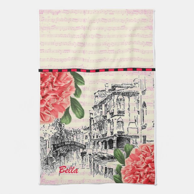 Bella Italy Peony Kitchen Towel (Vertical)
