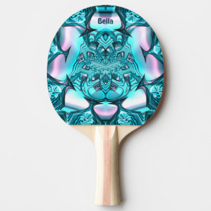BELLA ~ MARSHMALLOWS ~ Pink Blue Fractal ~  Ping Pong Paddle