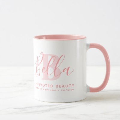 Bella name meaning and monogram soft pink text mug