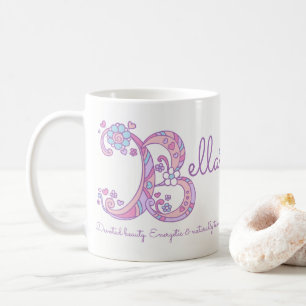 Bella name meaning heart flower B monogram mug