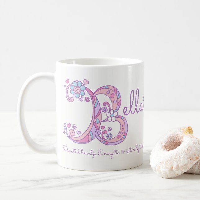 Bella name meaning heart flower B monogram mug (With Donut)