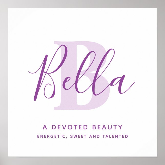 Bella name meaning shades of purple text custom poster (Front)
