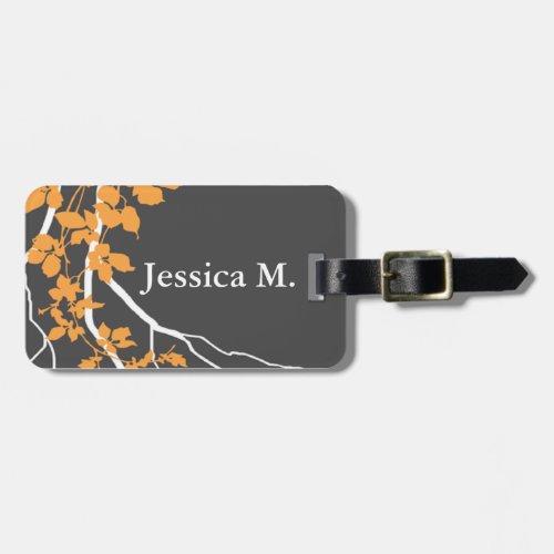 Bella Swirling Vines Blossom charcoal tangerine Luggage Tag