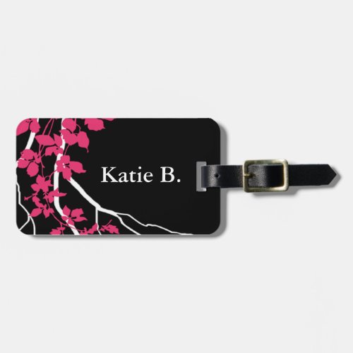 Bella Swirling Vines Cherry Blossom black fuchsia Luggage Tag