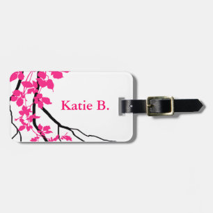 Bella Swirling Vines Cherry Blossom white fuchsia Luggage Tag