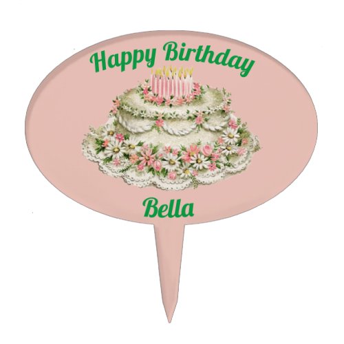 BELLA  VINTAGE BIRTHDAY CAKE  CAKE TOPPER