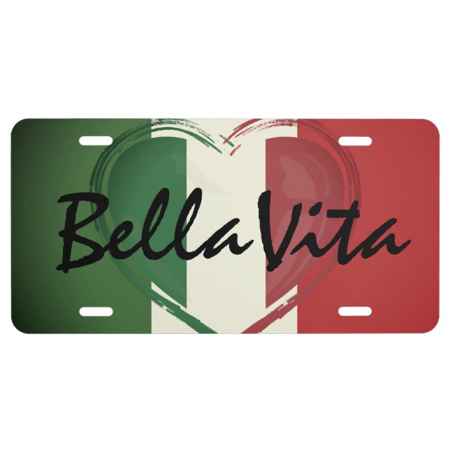 Bella Vita Italian Flag Metal License Plate (Front)
