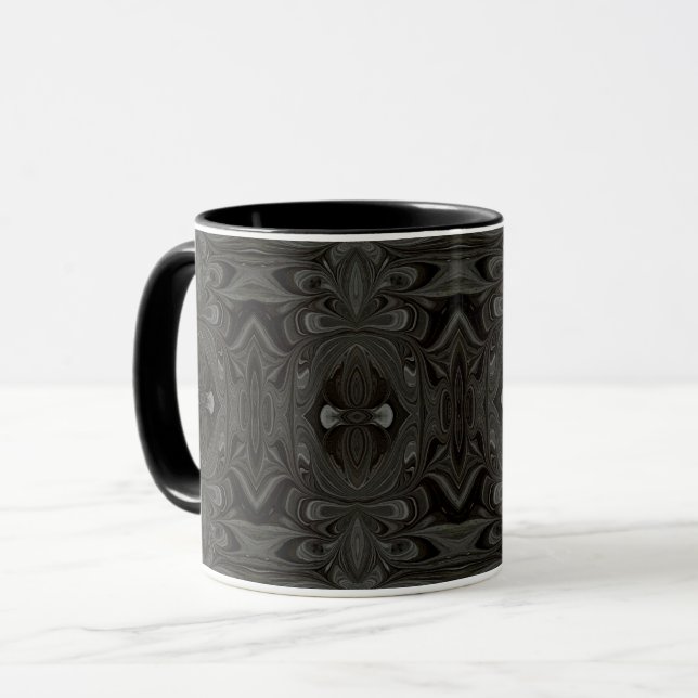 Belladonna Abstract Black and Gray Fluid Art Mug (Front Left)
