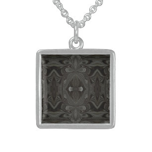 Belladonna Abstract Black and Gray Fluid Art Sterling Silver Necklace