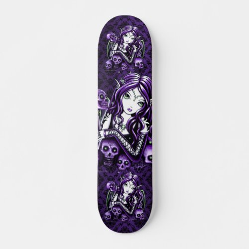 Belladonna Gothic Purple Skull Fairy Skateboard