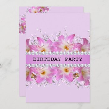 Belladonna Lilies & Diamonds Birthday Party Invit Invitation by shm_graphics at Zazzle