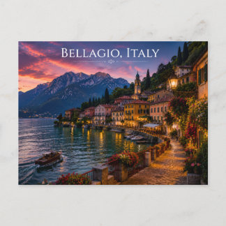 Bellagio Italy Sunset Lake Como Travel Postcard