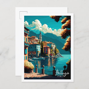 Bellagio Italy vintage travel illustration Postcard