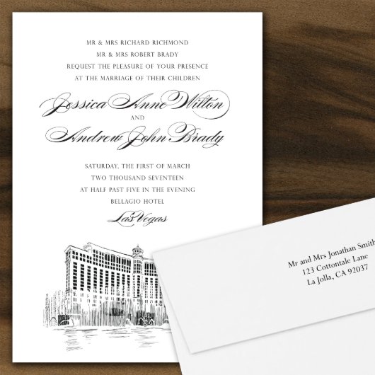Bellagio Las Vegas Custom Wedding Invitations  (Front)