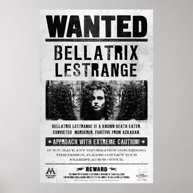 Bellatrix Lestrange Wanted Poster (Front)