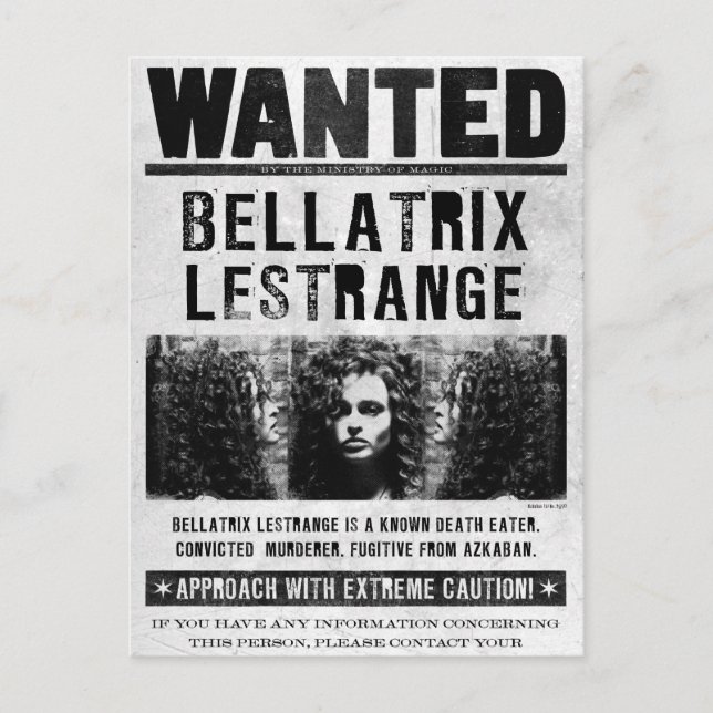 Bellatrix Lestrange Wanted Poster Postcard (Front)