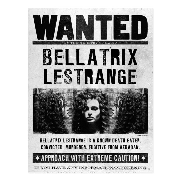 Bellatrix Lestrange Wanted Poster Postcards