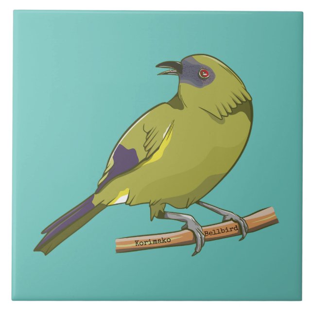 Bellbird Korimako NZ bird Ceramic Tile (Front)