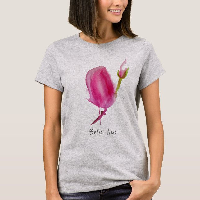 Belle Ame Beautiful slogan with Pink Flower T-Shirt (Front)