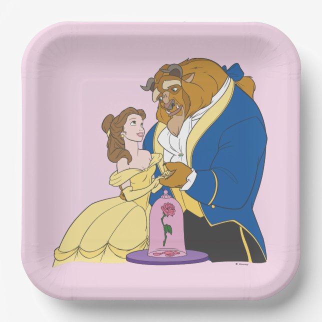 Belle and Beast Holding Hands Paper Plates (Front)