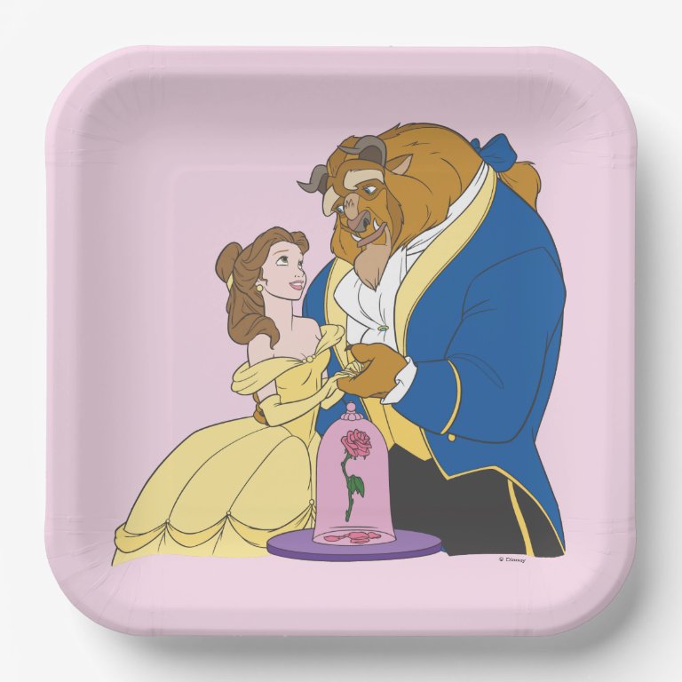 Belle and Beast Holding Hands Paper Plates