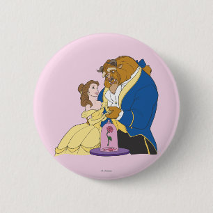 Belle and Beast Holding Hands Pinback Button