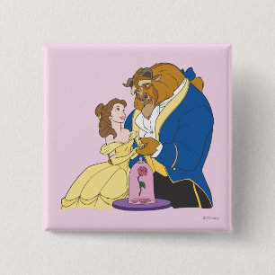 Belle and Beast Holding Hands Pinback Button