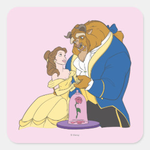 Belle and Beast Holding Hands Square Sticker