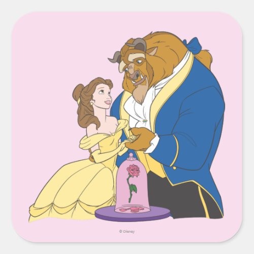 Belle and Beast Holding Hands Square Sticker