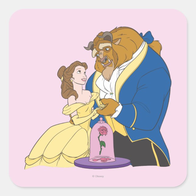 Belle and Beast Holding Hands Square Sticker (Front)