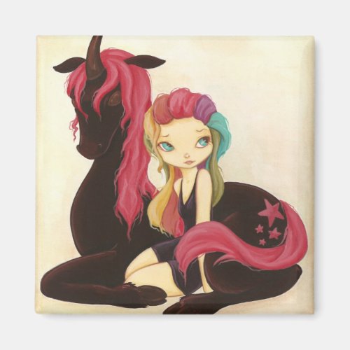 Belle and Night - fantasy rainbow goth unicorn Magnet