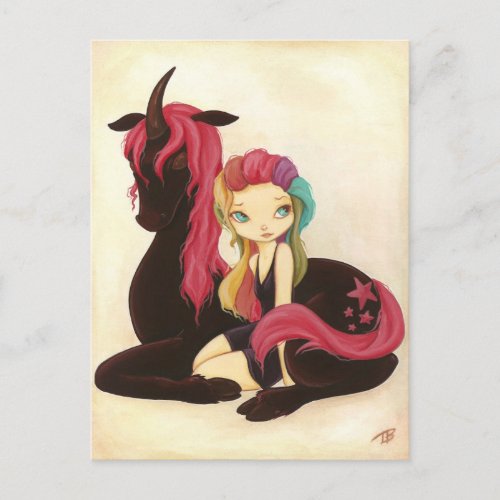 Belle and Night _ fantasy rainbow goth unicorn Postcard