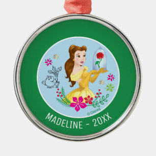 Belle   Belle Holding Glass Rose Add Your Name Metal Ornament