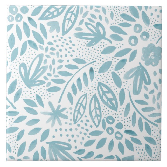 Belle Blue Floral Ceramic Tile - 2 (Front)