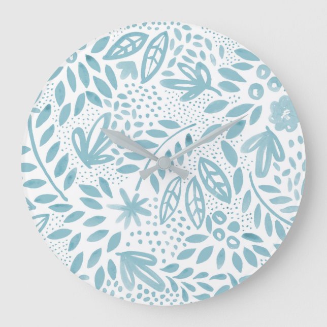 Belle Blue Floral Watercolour Wall Clock (Front)