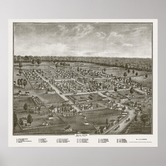 Belle Centre, OH Panoramic Map - 1874 Poster (Front)