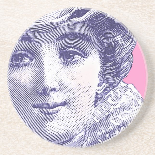 Belle Epoque Beauty Vintage Fashion Plate Sandstone Coaster (Front)