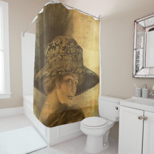 Belle poque gold and black victorian lady dama shower curtain