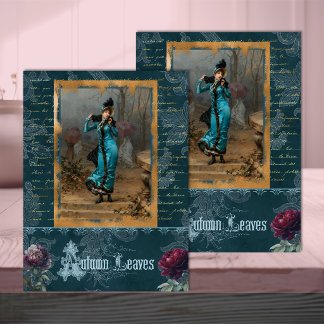 Belle Époque Woman in Teal Decoupage Tissue Paper
