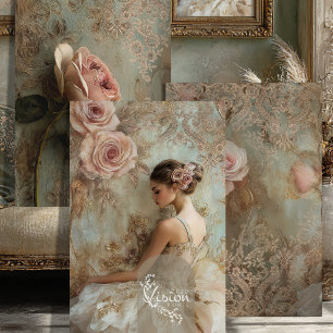 Belle Étude Blush Rose Ballerina Teal Damask Wrapping Paper Sheets